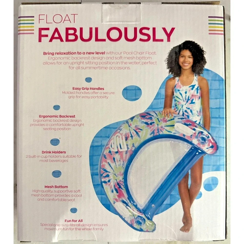 Justice Inflatable‎ Chill-Out Pool Chair Float Tie Dye Brand New Ships Fast